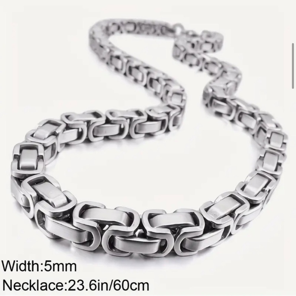 Men’s Byzantine 304L Stainless Steel Chunky Silver 5mm Chain Link Necklace - Picture 4 of 12